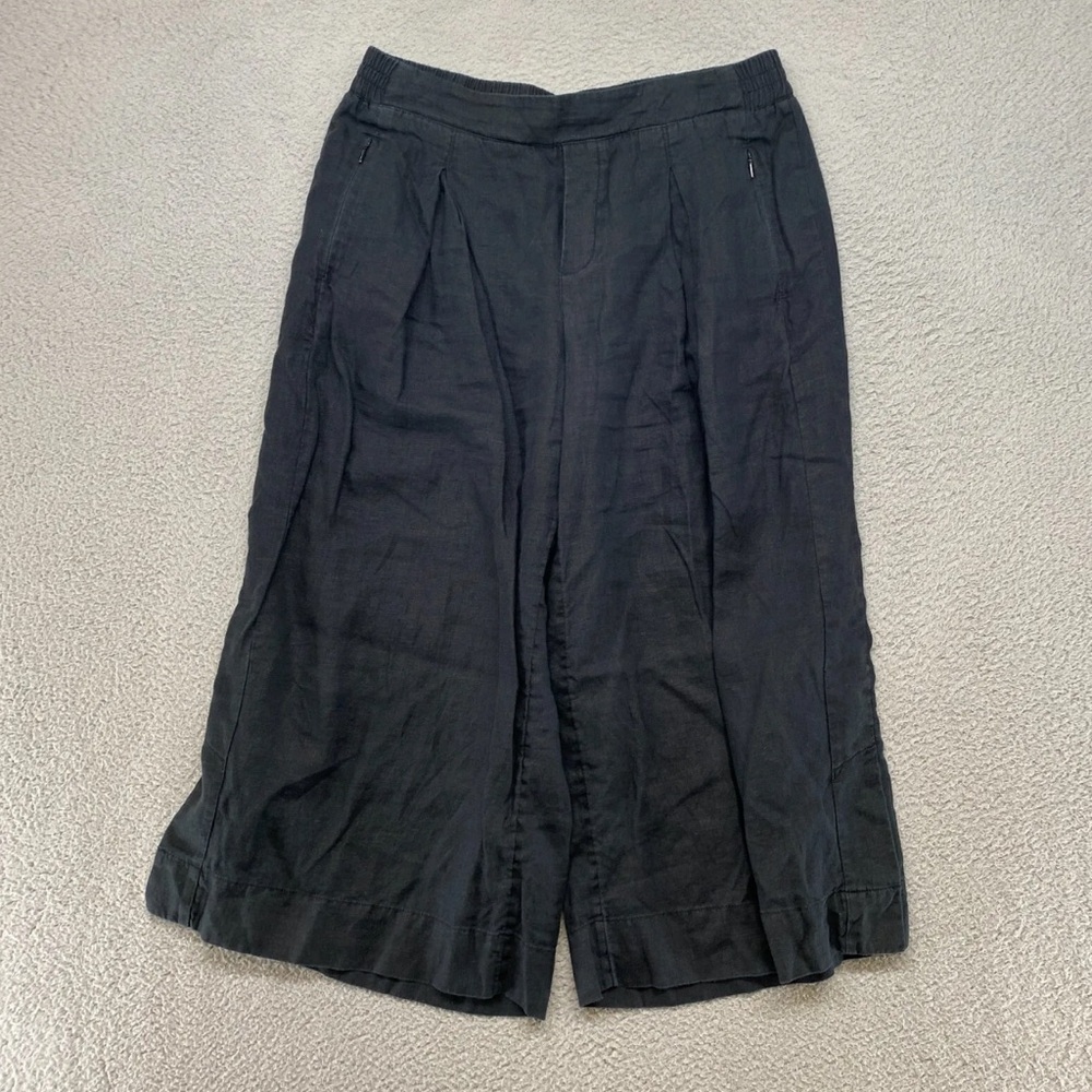 Athleta Black Playa Wide Leg Crop Linen Pants - size 14P